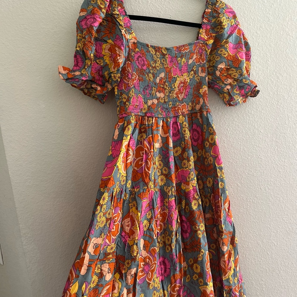 Orange and Pink Puff Sleeve boho Sundress - Picture 3 of 12